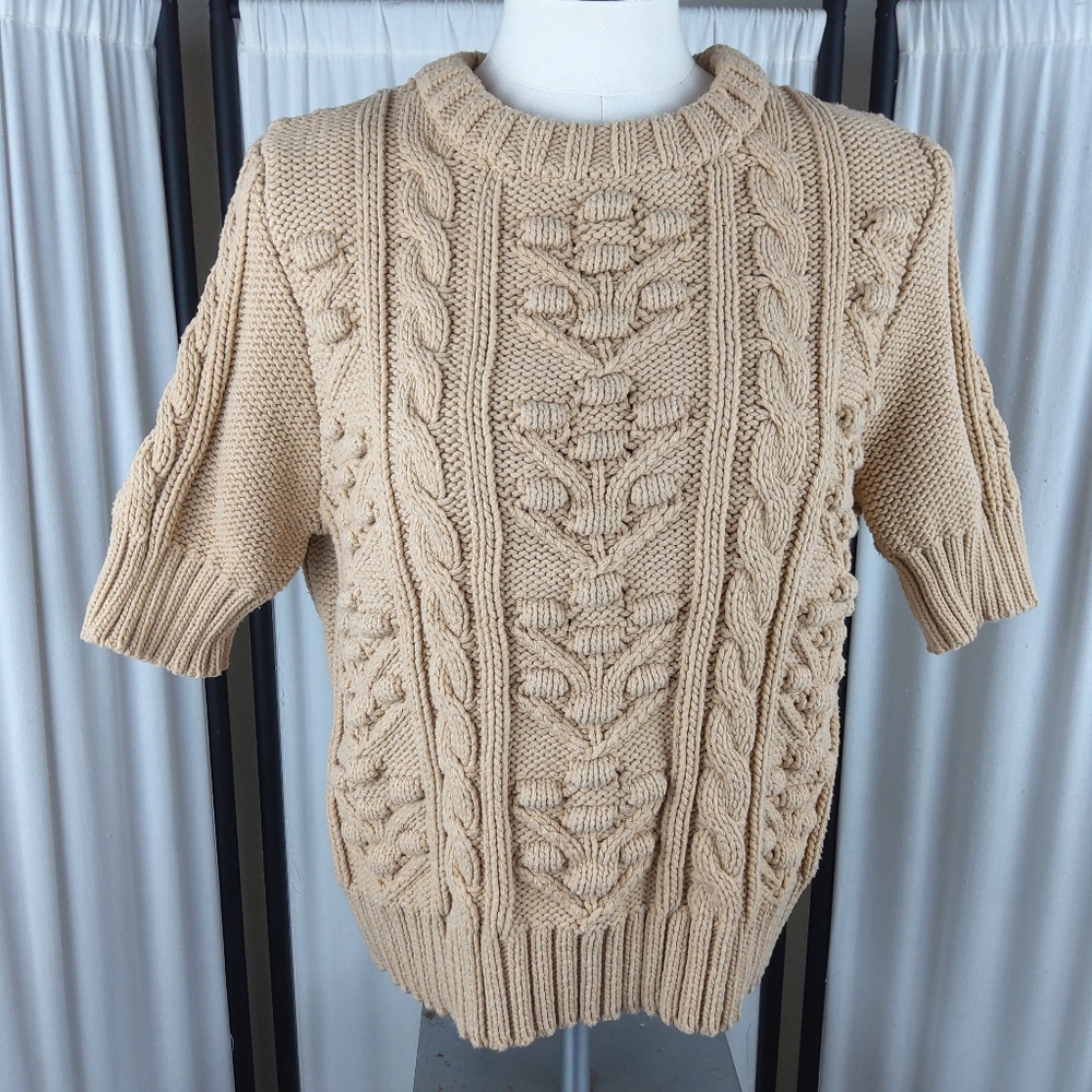 Zara Women's Textured Cable Knit Sweater, Tan in Color, Size Medium